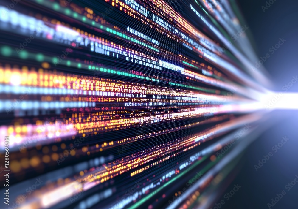 Poster modern illustration depicting abstract technology with blue glowing connections in space, accompanie