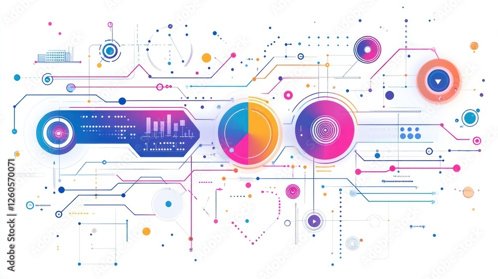 Poster abstract technology network connection visualization with data analysis