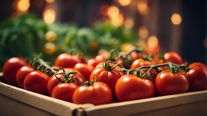 A wooden box overflows with vine-ripened tomatoes and fresh basil, a culinary promise of healthy meals.