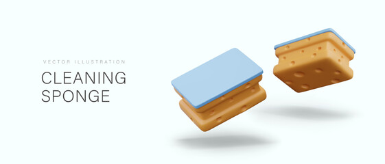 Realistic sponge for cleaning, view from different sides. Vector model for dynamic web concepts, compositions, advertising. Item for wiping, washing off dirt