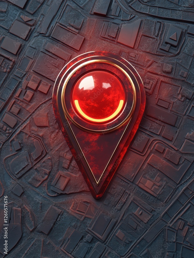Poster red geolocation marker on the map in 3d style. navigation system. pin
