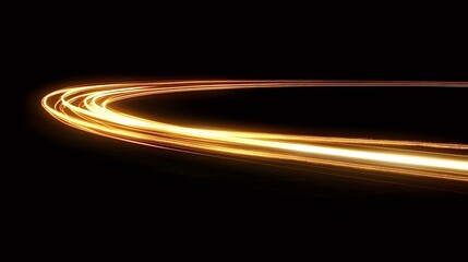 Multiple golden light trails are forming a luminous circle, evoking a sense of motion and energy against a dark backdrop, ideal for projects related to speed, technology, and futuristic design
