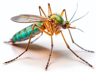 Close-up Long Exposure Mosquito on White Background - Detailed Insect Macro Photography