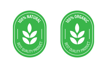 100 Percent Organic and Natural Product Vector Icon, stamp, logo, badge, Sign. Healthy Food Emblem. Organic food Badge. Natural Product.