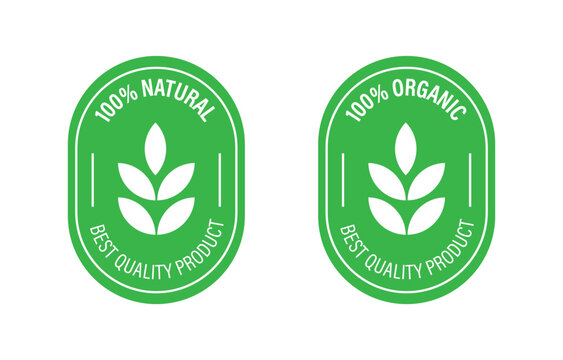 100 Percent Organic and Natural Product Vector Icon, stamp, logo, badge, Sign. Healthy Food Emblem. Organic food Badge. Natural Product.