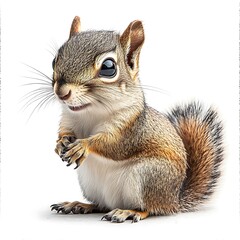 Fototapeta premium Adorable baby squirrel posing, white background, wildlife, nature imagery, for children's books