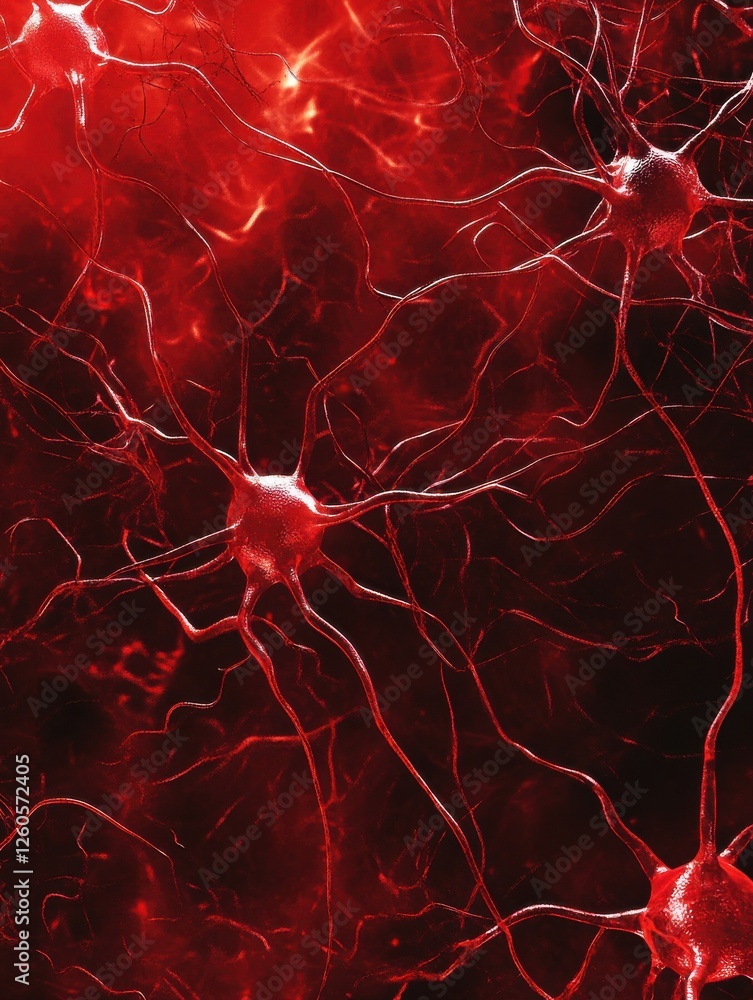Poster abstract red tech background dynamic network system artificial neural connections digital illustrati