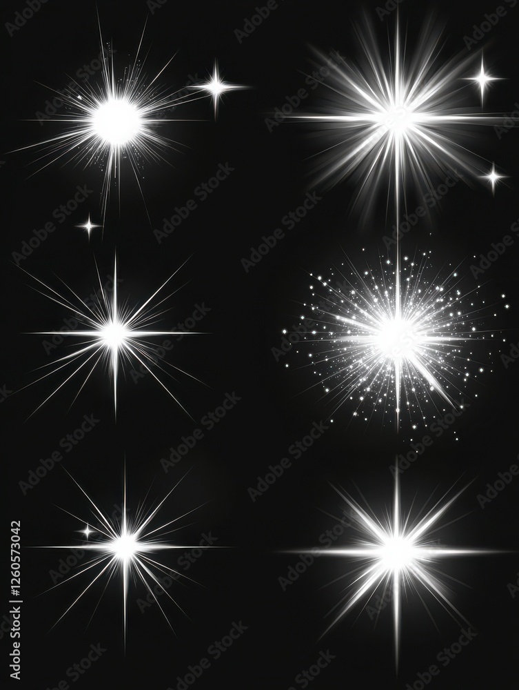 Poster light effect. white star sparks, bright flare with rays. magic glowing dust particles. christmas abs