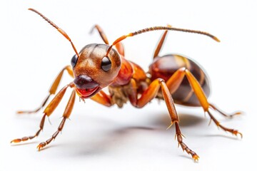 Fototapeta premium Close-up of a Lone Ant Isolated on White Background - Macro Insect Photography