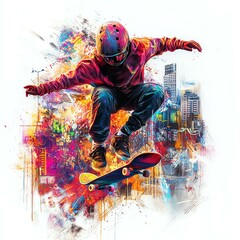 Dynamic skateboarder performing an aerial trick.