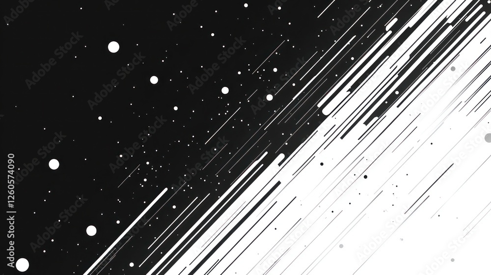 Poster dynamic black and white abstract background with geometric lines and dots