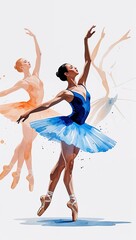 Obraz premium Ballet Dancer in Motion watercolor in Graceful Figures on plain white background