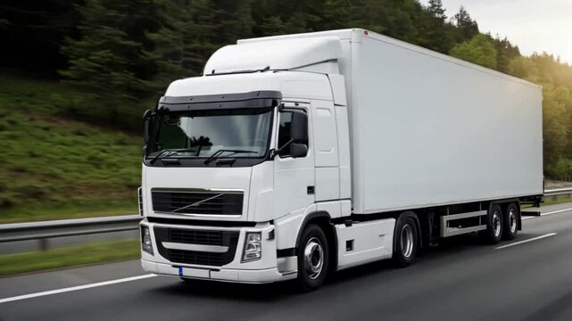 White semi truck cruising on a highway highlighting transportation and logistics concept
