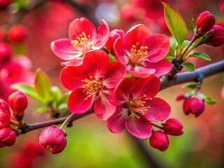 Fototapeta premium Close-up of Delicate Red Apple Blossoms on Branch - Spring Awakening