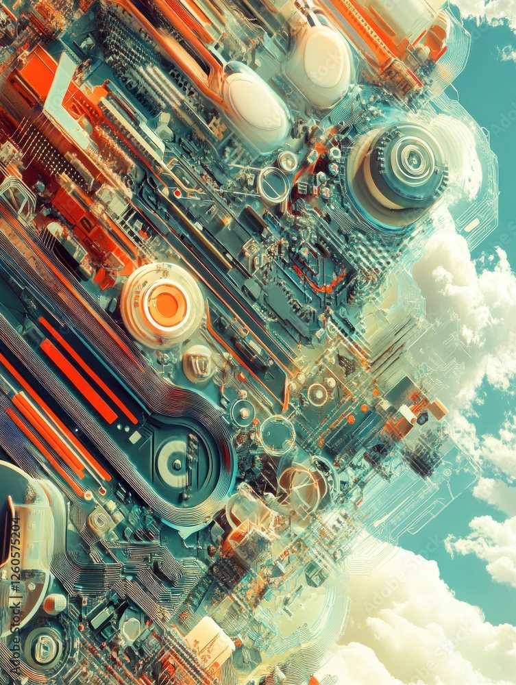 Poster cloud computing abstract 3d illustration with circuit board background