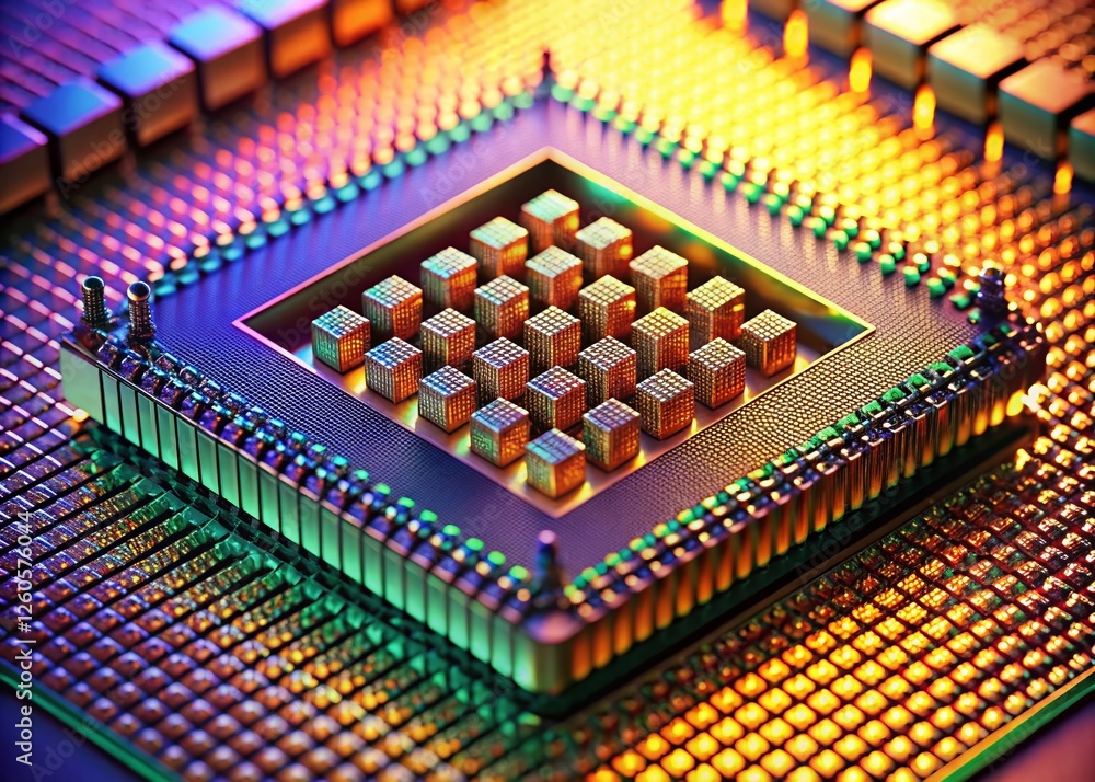 Poster close-up of lga 1155 cpu socket, high-detail processor pin array, sharp focus microchip technology i