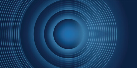Abstract blue glowing geometric lines on dark blue background. Modern shiny blue circle lines pattern. Futuristic technology concept.