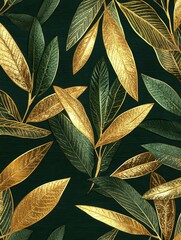 luxury gold Olive leaf background vector. Green and golden filter line arts design pattern for wallpaper, prints, canvas prints and home decoration.