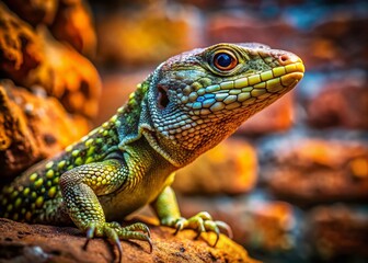 Obraz premium Close-up of Stumpy-Tailed Lizard in Urban Decay, Detailed Texture, Grunge Background