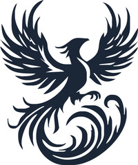 Obraz premium Phoenix. Vector illustration of fire bird in tattoo style. Logo for a sports team or fashionable clothes. Mythical symbol of freedom, rebirth and rising. Phoenix emblem