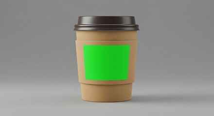 Disposable Coffee Cup with Green Screen Label Mockup for Custom Branding
