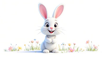 Obraz premium Cute Easter bunny with eggs, a fun spring holiday illustration