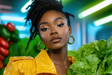 Discover radiant health This image showcases a Young woman eating a healthy salad with vibrant greens and tomatoes, a perfect embodiment of wellness and nutrition Feel inspired by her fresh