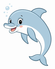 Fototapeta premium A happy cartoon dolphin is jumping out of the water. 