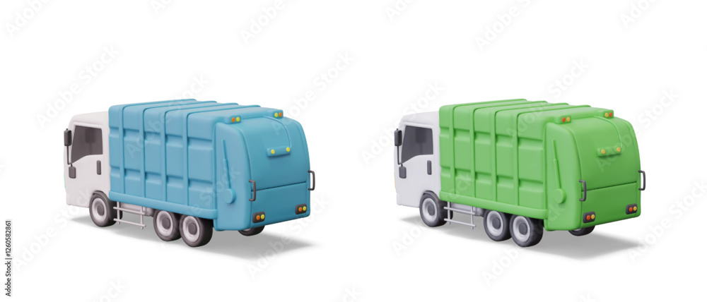 Poster realistic garbage truck, rear view. modern vehicle for communal services. elements for concepts of g