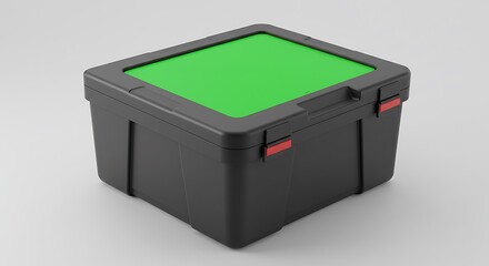 Black Plastic Storage Container with Green Lid for Home Organization
