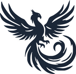 Phoenix. Vector illustration of fire bird in tattoo style. Logo for a sports team or fashionable clothes. Mythical symbol of freedom, rebirth and rising. Phoenix emblem