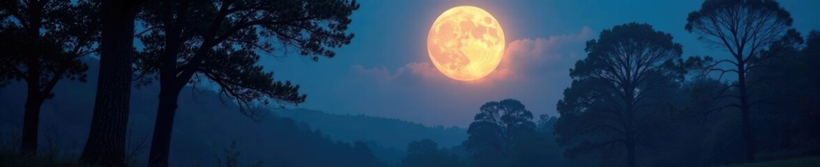 The trees seem to be swaying in the full moonlight, trees, soft