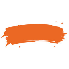 A bold, vibrant orange brush stroke graphic against a white background.