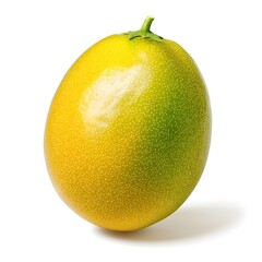 A ripe mango with a vibrant yellow and green skin, showcasing natural texture and freshness, isolated on a white background.