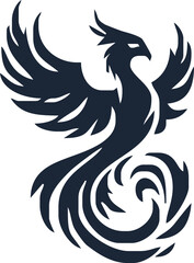 Phoenix. Vector illustration of fire bird in tattoo style. Logo for a sports team or fashionable clothes. Mythical symbol of freedom, rebirth and rising. Phoenix emblem