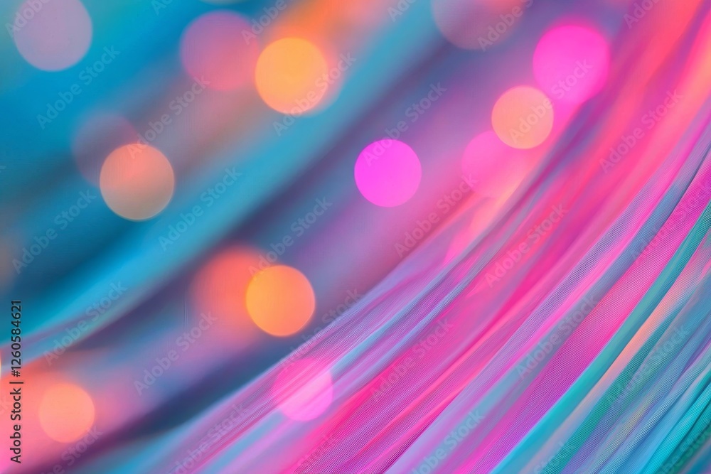 Poster a holographic display showcasing strings of vibrant rainbow colors in the background