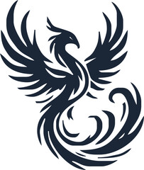 Phoenix. Vector illustration of fire bird in tattoo style. Logo for a sports team or fashionable clothes. Mythical symbol of freedom, rebirth and rising. Phoenix emblem
