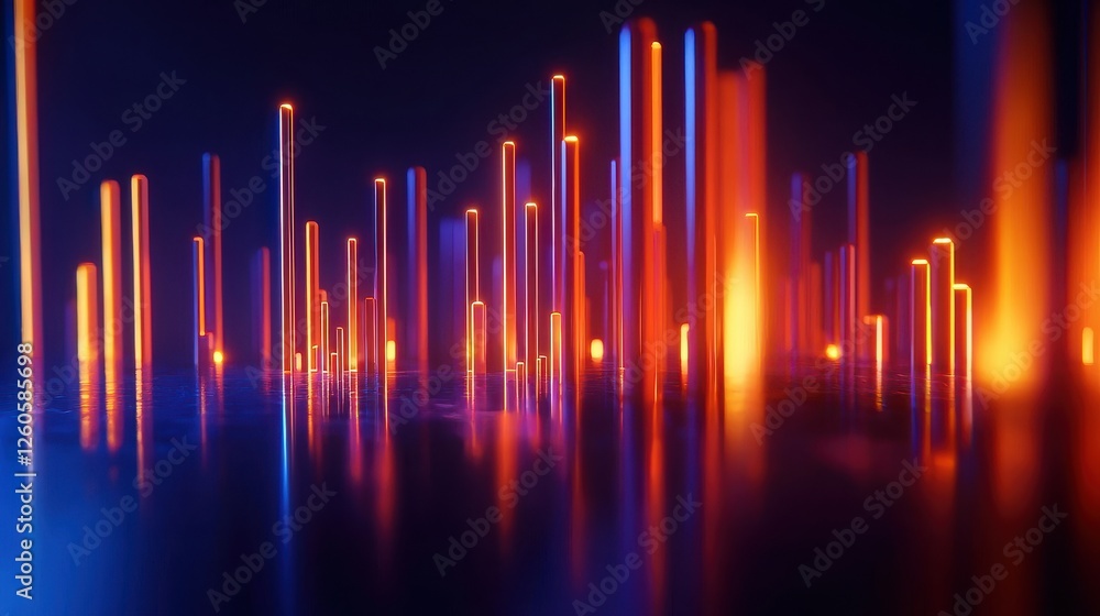 Aufkleber a vibrant abstract composition featuring vertical lines of blue and orange light against a dark back