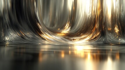 Abstract Gold Silver Liquid Swirls Reflecting Warm Light. AI Generated