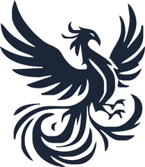 Phoenix. Vector illustration of fire bird in tattoo style. Logo for a sports team or fashionable clothes. Mythical symbol of freedom, rebirth and rising. Phoenix emblem