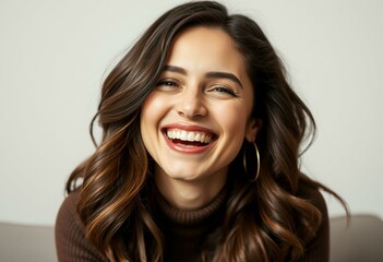 Naklejka premium Photorealistic portrait of a laughing female