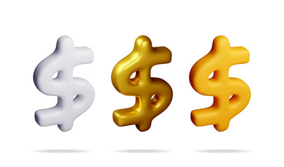 3D USA dollar symbol Isolated on white. Render American financial sign. Yellow, white and golden icon of money dollar. Profit, richness, wealth. Money currency US cash label. Vector illustration