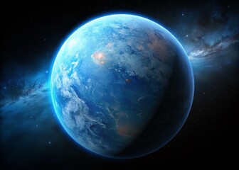 Obraz premium Cosmic Crater: Stunning Blue & White Planet in Vast Space - Stock Photo