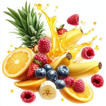 fruit exploding from the conter with juice splashing	