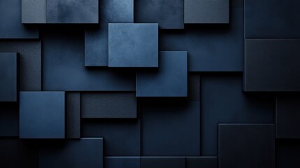 Simple Blue Rectangles and Polygons on Dark Background - Geometric Pattern for Banner Template with White Space for Text - Minimalist Wallpaper with Copy Space