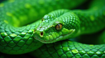 Fototapeta premium Emerald Scales A Close-Up of a Vibrant Green Snake's Head and Body