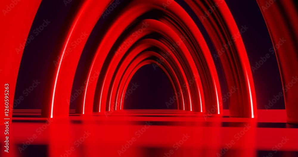 Poster futuristic architecture background neon arch tunnel 3d render