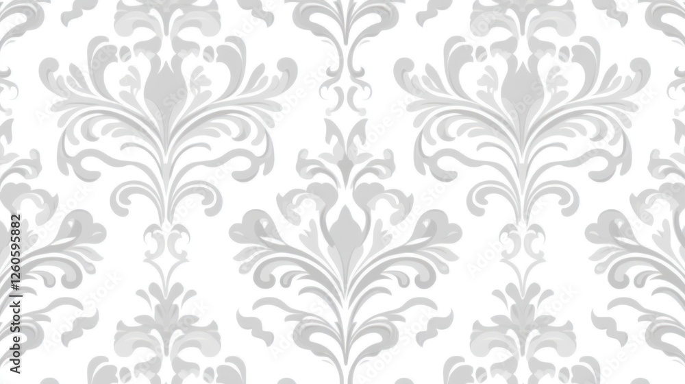 Poster elegant damask pattern in soft gray on white background for design projects