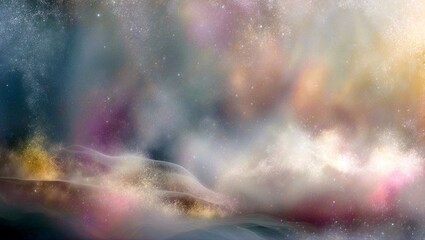 Ethereal dreamscape of shimmering mist and pastel hues