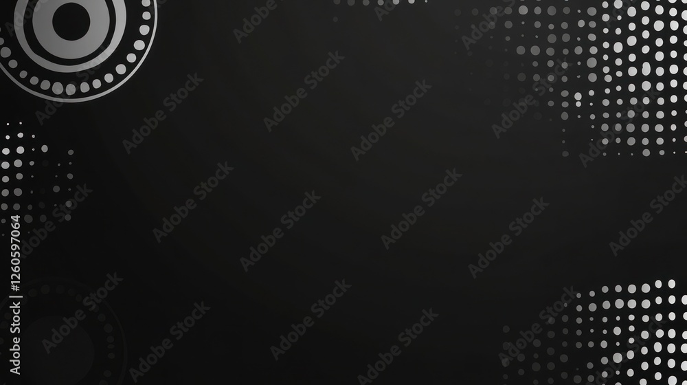 Poster elegant black background with abstract silver circle and dots design